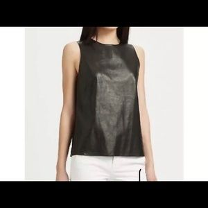 NWT Vince Mixed Media Leather Shell Silk Top
